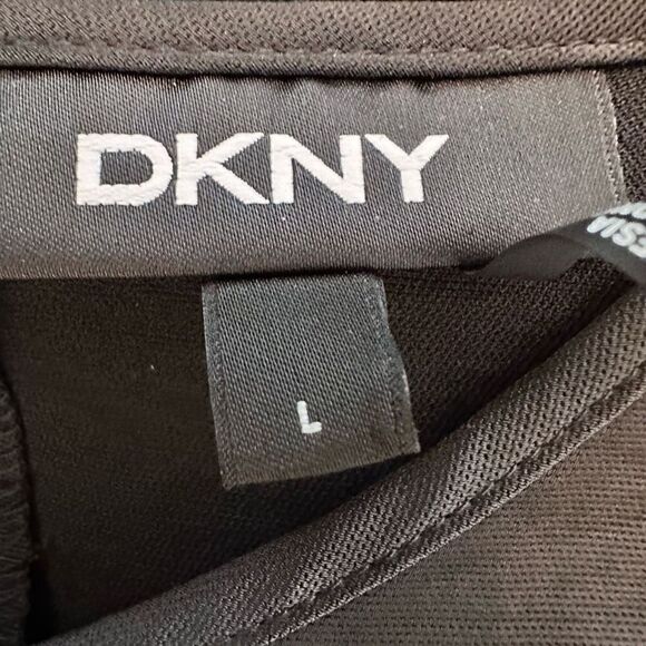 DKNY Keyhole Back Slash Neck Crinkled Long Sleeve Top Black Large - Picture 5 of 6